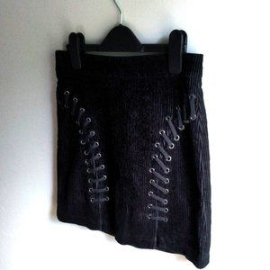 Forever 21 Black Corduroy Braided Design Mini Skirt Size Small